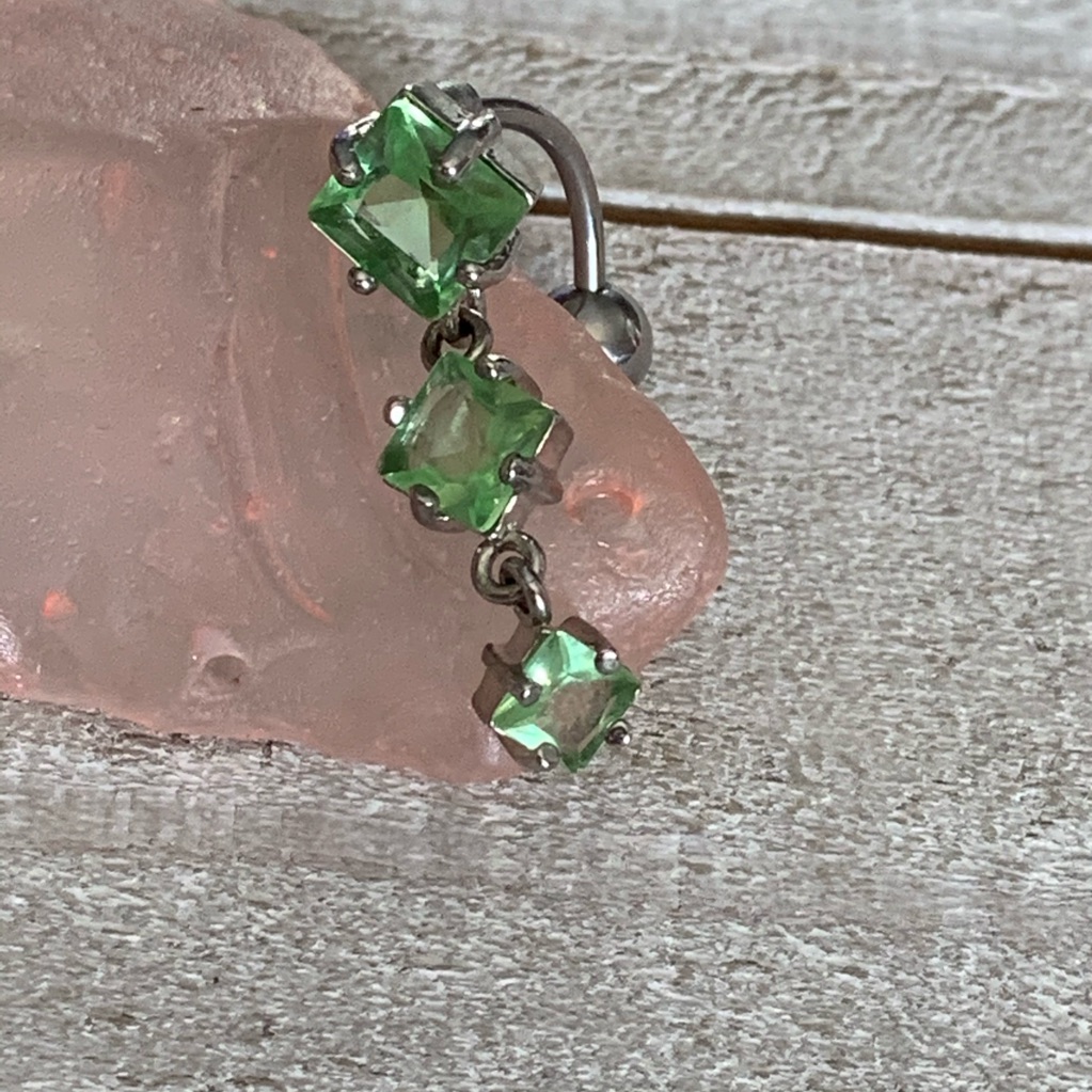 Green Gem Reverse Dangle Navel Ring 16 Gauge New Belly Button Ring